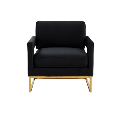 Modrest Edna Modern Black Velvet and Gold Accent Chair