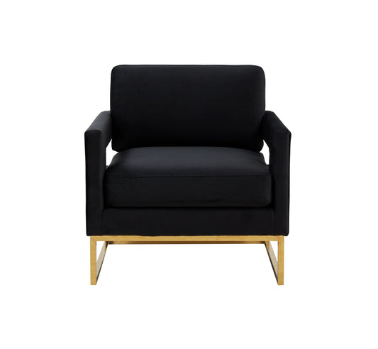 Modrest Edna Modern Black Velvet and Gold Accent Chair