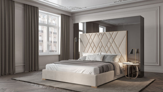 Modrest Eldora Glam Beige Velvet and Brushed Brass Queen Bed
