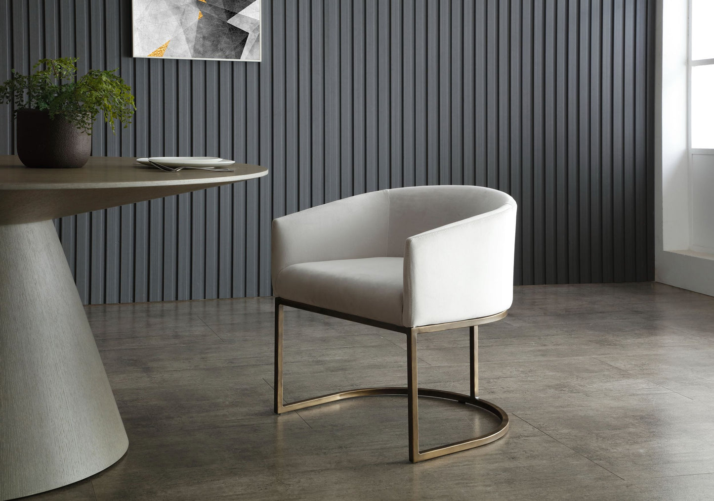 Modrest Elisa Modern Beige Velvet and Brass Dining Chair