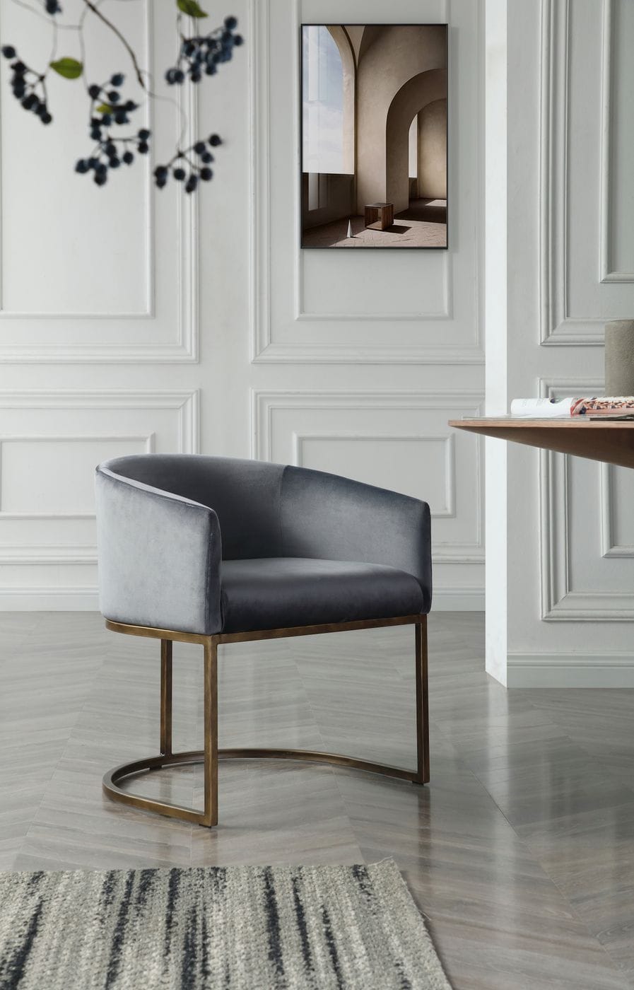 Modrest Elisa Modern Grey Velvet and Brass Dining Chair