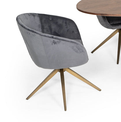 Modrest Yara Modern Grey Velvet and Bronze Dining Chair