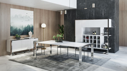 Modrest Fauna Modern White High Gloss and Stainless Steel Buffet