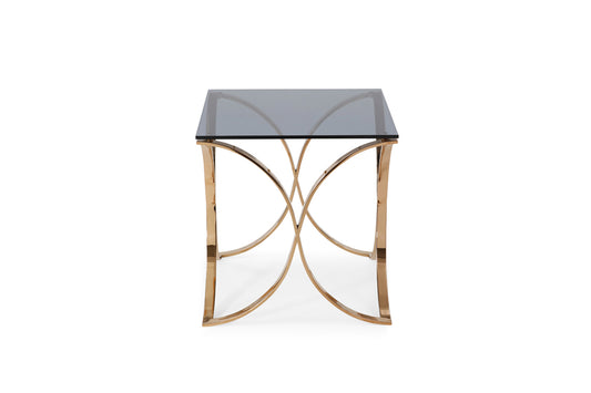 Modrest Reklaw Modern Smoked Glass and Rosegold End Table