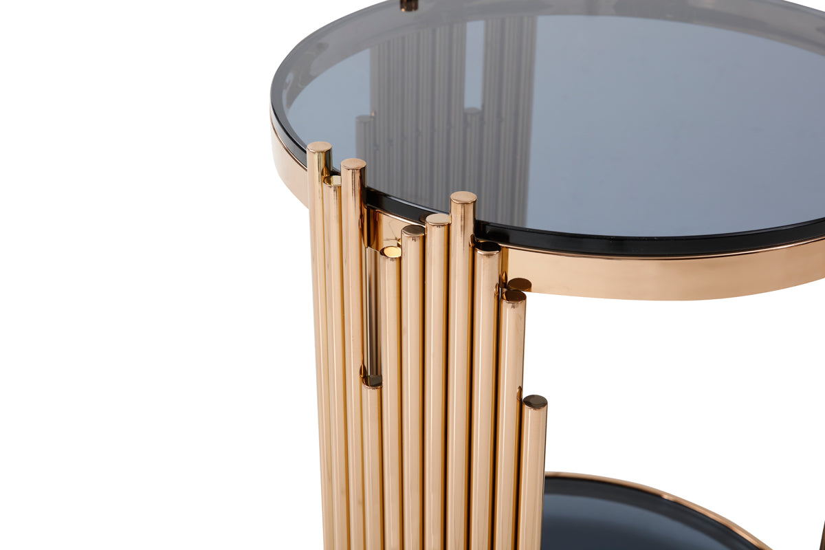Modrest Bryce Modern Smoked Glass and Rosegold Round End Table