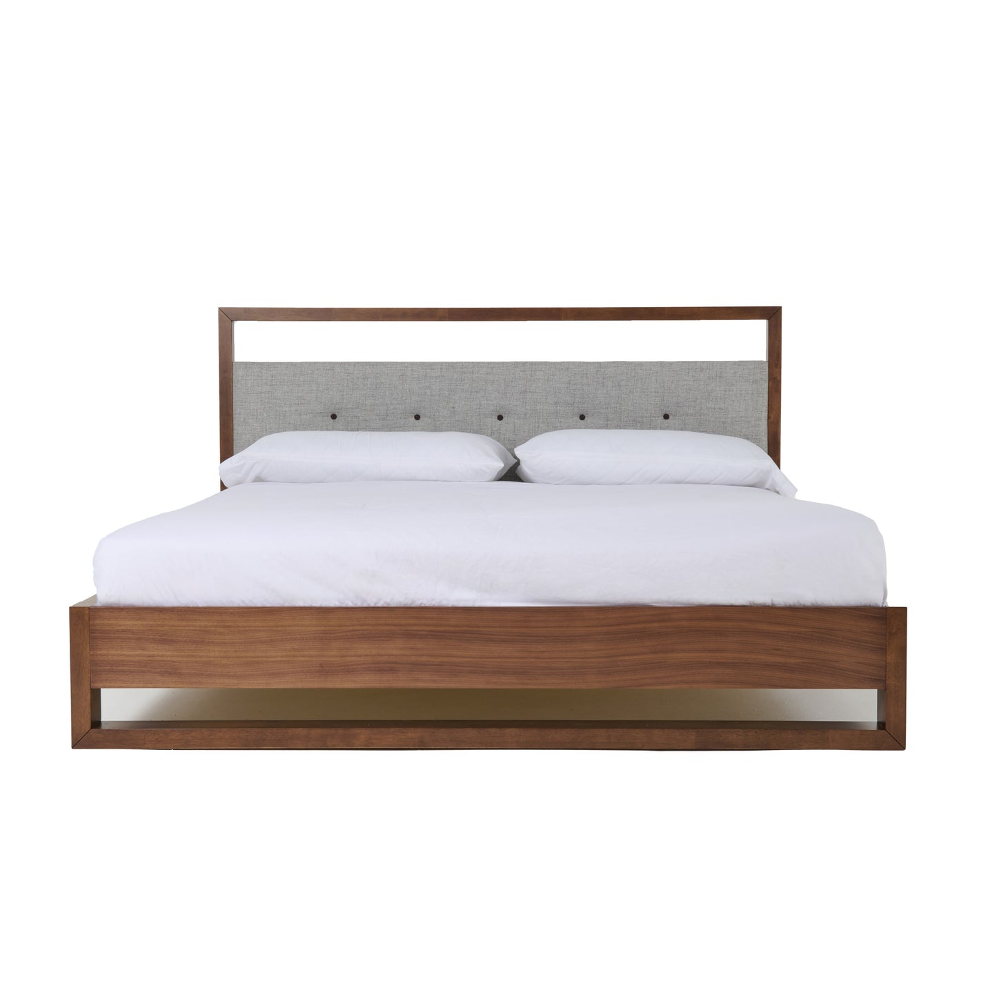 Cal King Nova Domus Falcor Modern Grey Fabric and Walnut Veneer Bed