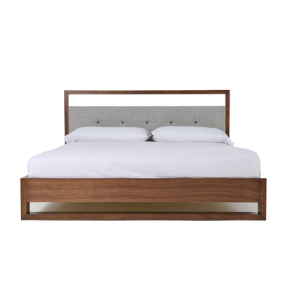 Cal King Nova Domus Falcor Modern Grey Fabric and Walnut Veneer Bed