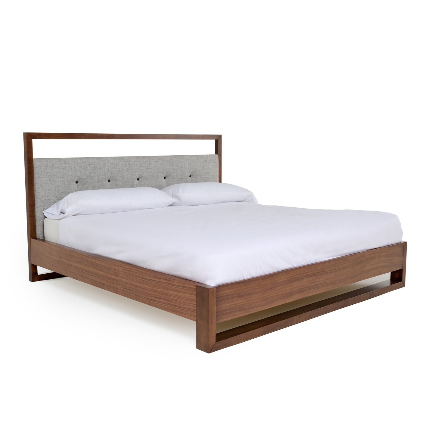 Cal King Nova Domus Falcor Modern Grey Fabric and Walnut Veneer Bed