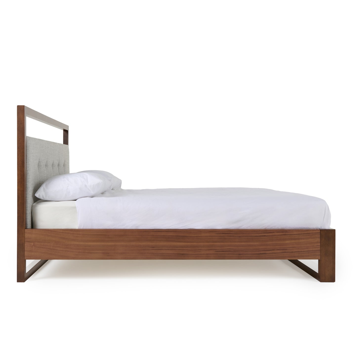 Cal King Nova Domus Falcor Modern Grey Fabric and Walnut Veneer Bed