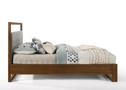 East King Nova Domus Falcor Modern Grey Fabric and Walnut Veneer Bed