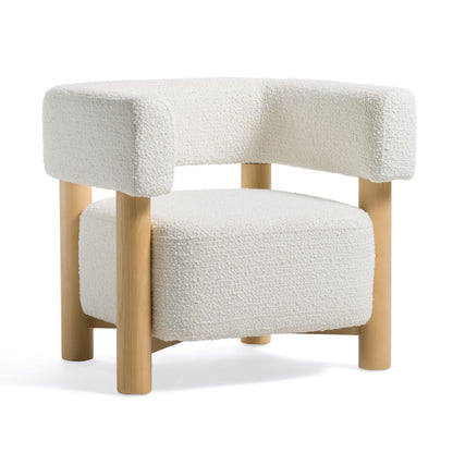 Modrest Fang Modern White Fabric and Wood Accent Chair