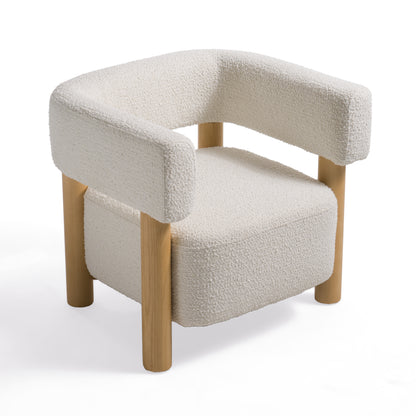 Modrest Fang Modern White Fabric and Wood Accent Chair