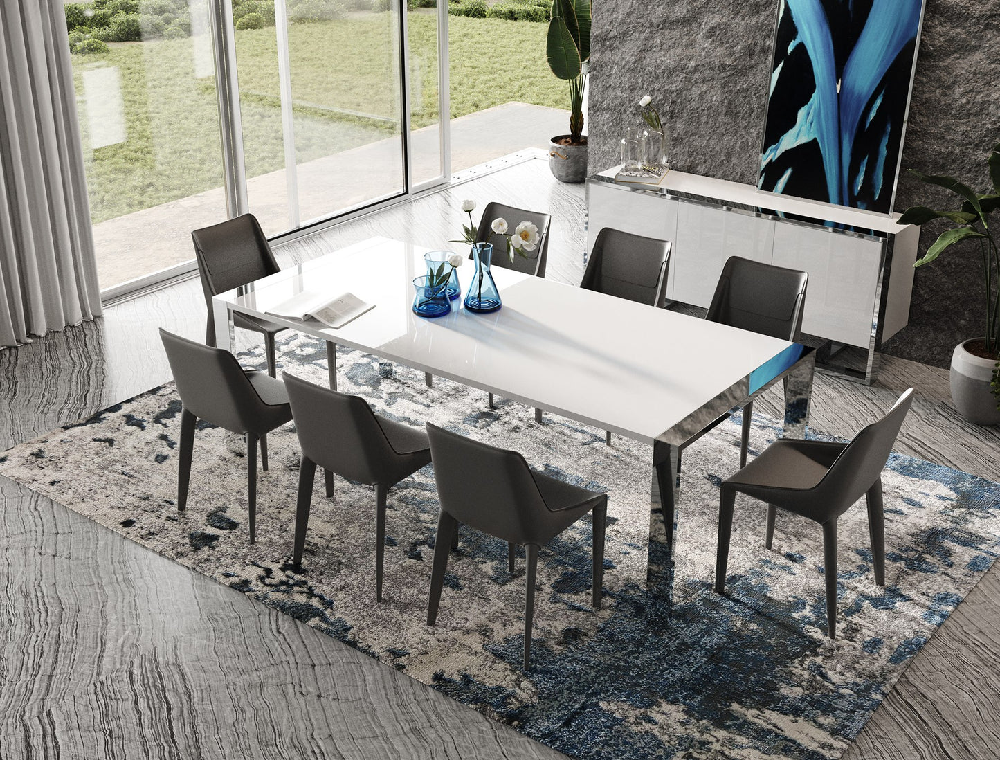 Modrest Fauna Modern White High Gloss and Stainless Steel Buffet