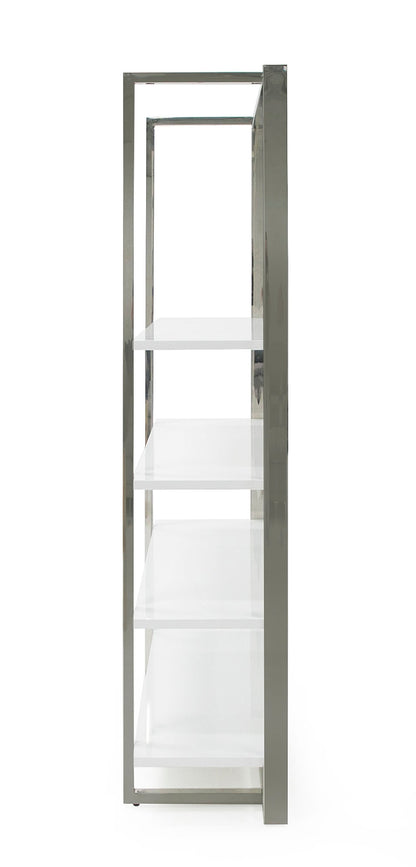 Modrest Fauna Modern White High Gloss and Stainless Steel Bookshelf
