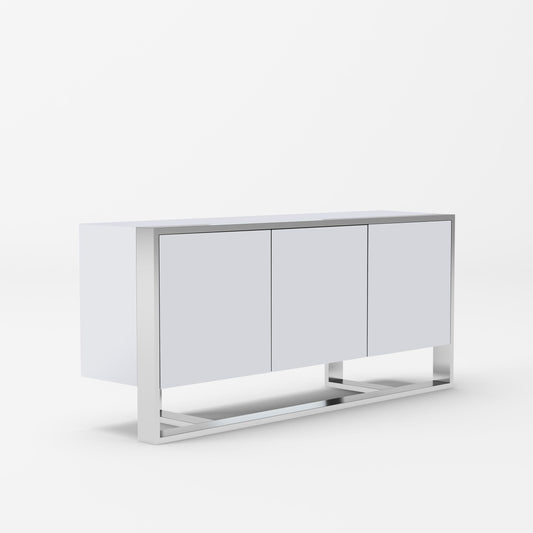 Modrest Fauna Modern White High Gloss and Stainless Steel Buffet