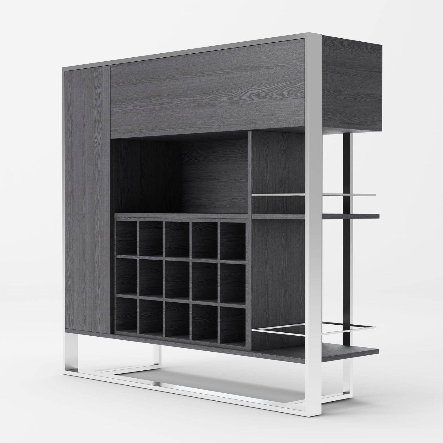 Modrest Fauna Elm Grey and Stainless Steel Wine Cabinet