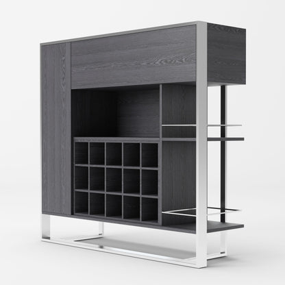 Modrest Fauna Elm Grey and Stainless Steel Wine Cabinet