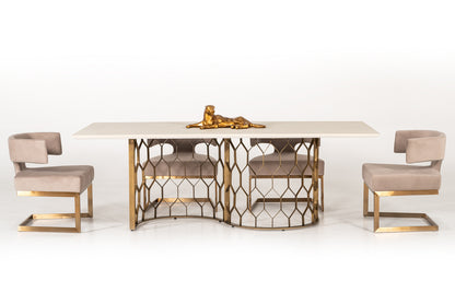 Modrest Faye Modern White Concrete and Antique Brass Dining Table
