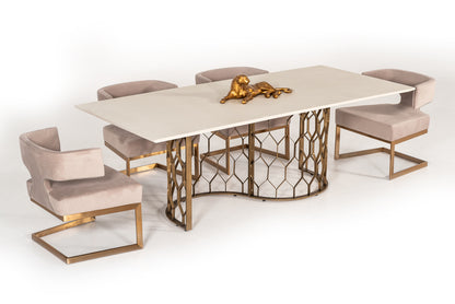 Modrest Faye Modern White Concrete and Antique Brass Dining Table