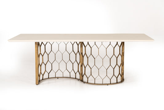 Modrest Faye Modern White Concrete and Antique Brass Dining Table