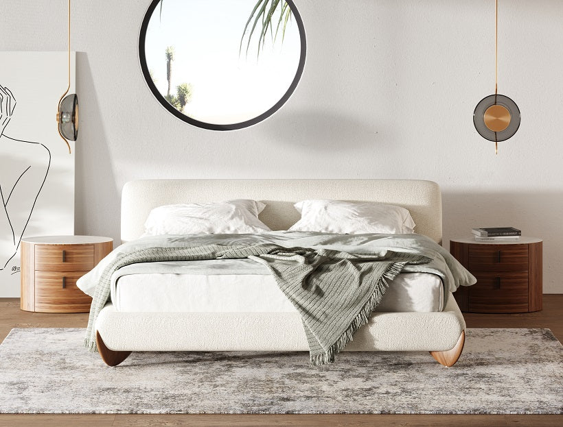 Modrest Fleury Contemporary Cream Fabric and Walnut Bed-eastern