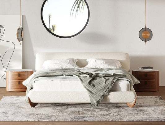 Modrest Fleury Contemporary Cream Fabric and Walnut Queen Bed