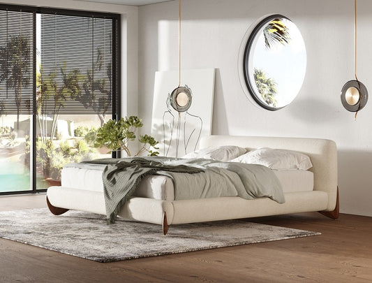 Modrest Fleury Contemporary Cream Fabric and Walnut Bed