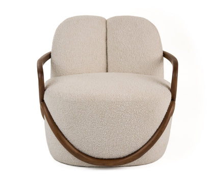 Modrest Fortuna Mid-Century Modern Off-White Fabric Walnut Accent Chair