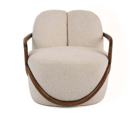 Modrest Fortuna Mid-Century Modern Off-White Fabric Walnut Accent Chair
