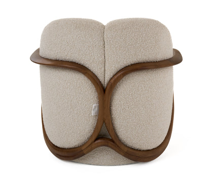 Modrest Fortuna Mid-Century Modern Off-White Fabric Walnut Accent Chair