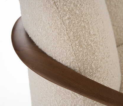 Modrest Fortuna Mid-Century Modern Off-White Fabric Walnut Accent Chair