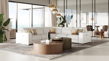 Modrest Frazier Modern White Leather Sectional Sofa with 3 Recliners