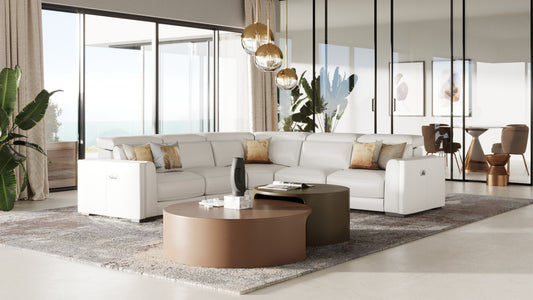 Modrest Frazier Modern White Leather Sectional Sofa with 3 Recliners
