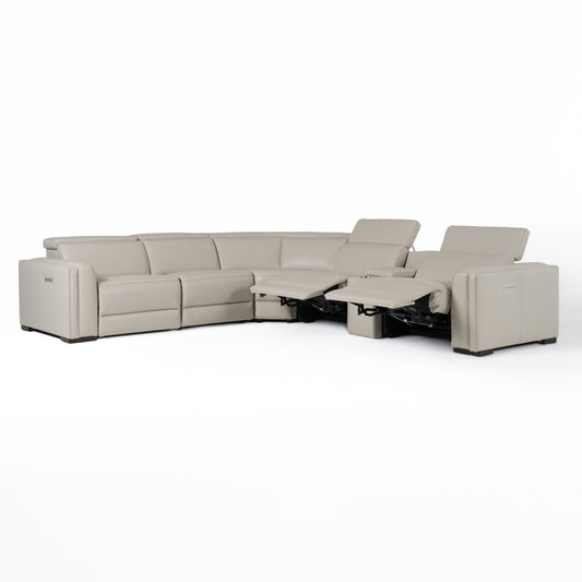 Modrest Frazier Modern Light Grey Leather Sectional Sofa with 3 Recliners Console