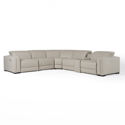 Modrest Frazier Modern Light Grey Leather Sectional Sofa with 3 Recliners Console