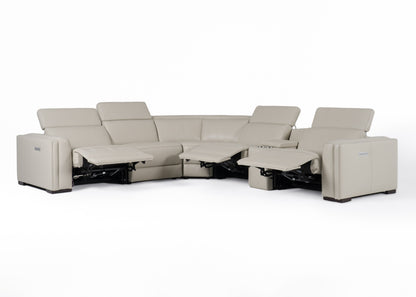 Modrest Frazier Modern Light Grey Leather Sectional Sofa with 3 Recliners Console