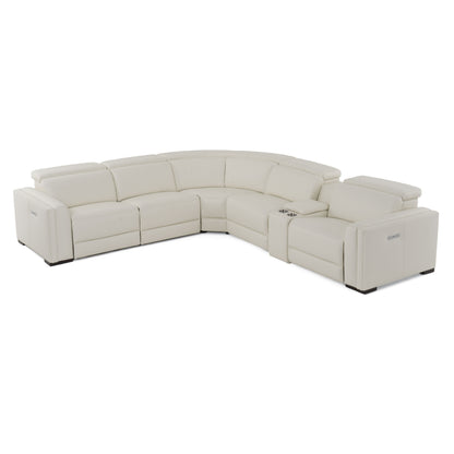 Modrest Frazier Modern White Leather Sectional Sofa with 3 Recliners Console