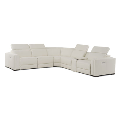 Modrest Frazier Modern White Leather Sectional Sofa with 3 Recliners Console