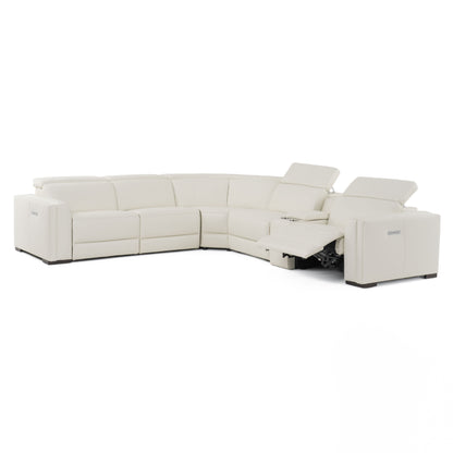 Modrest Frazier Modern White Leather Sectional Sofa with 3 Recliners Console