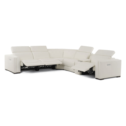 Modrest Frazier Modern White Leather Sectional Sofa with 3 Recliners Console