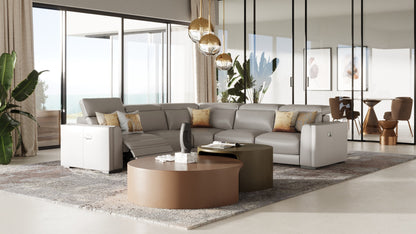 Modrest Frazier Modern Light Grey Leather Sectional Sofa with 3 Recliners