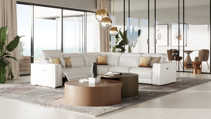 Modrest Frazier Modern White Leather Sectional Sofa with 3 Recliners