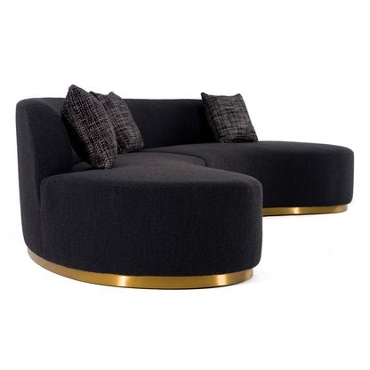 Divani Casa Frontier Glam Black Fabric Curved Sectional Sofa with Grey Pillows