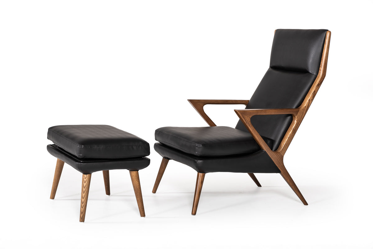 Modrest Fulton Modern Black Lounge Chair and Ottoman