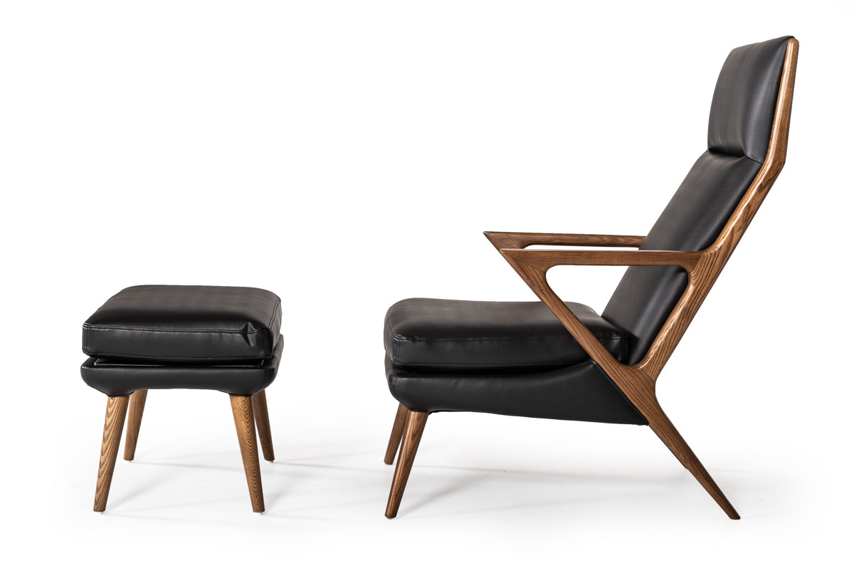 Modrest Fulton Modern Black Lounge Chair and Ottoman