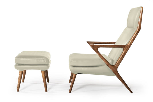 Modrest Fulton Modern Beige Lounge Chair and Ottoman