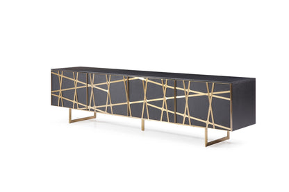 Modrest Kilson Modern Black Oak and Champagne Gold TV Stand