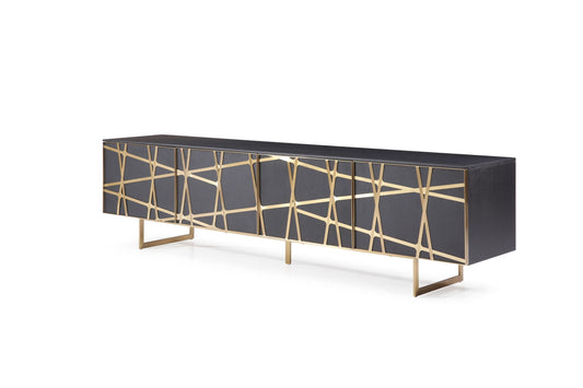 Modrest Kilson Modern Black Oak and Champagne Gold TV Stand