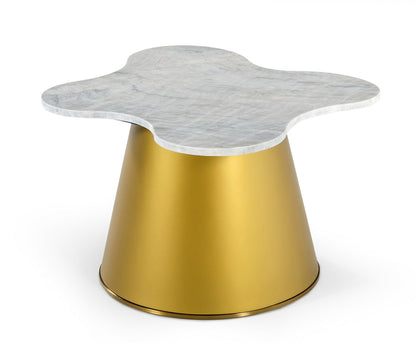 Modrest Gabbro Glam White Marble and Gold End Table