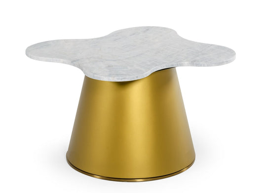Modrest Gabbro Glam White Marble and Gold End Table